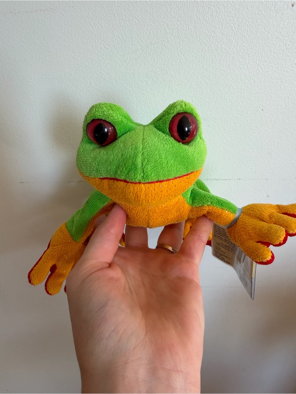 Webkinz GANZ  Green & Orange Plush Frog with Red Eyes-Soft Stuffed Toy with code